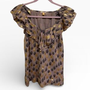 Leifsdottir Silk Gold and Brown Blouse - Size 6
